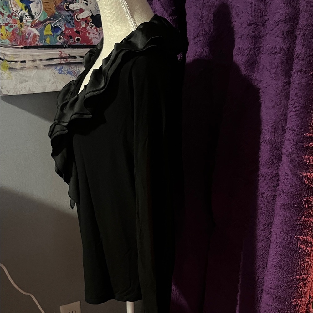 Sz 1X Ralph Lauren Black Ruffled Blouse - Picture 4 of 6